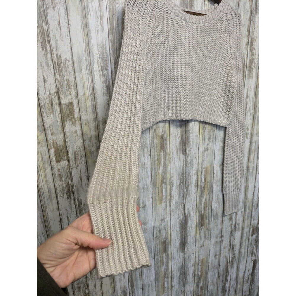KIMCHI BLUE Wool Blend Crop Sweater Cream Chunky Knit Extra Long Sleeves Small - Picture 2 of 9
